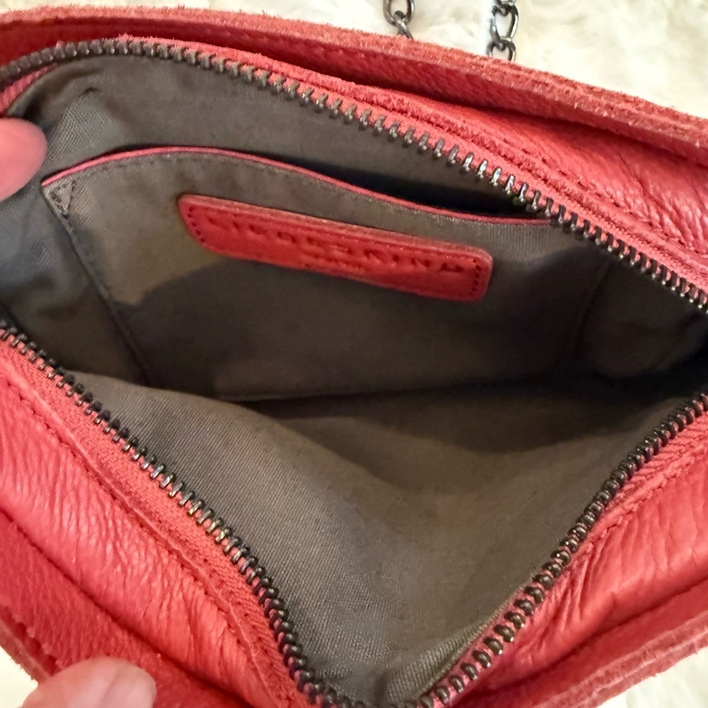 LIEBESKIND Berlin Red Leather Mini Crossbody Bag Chain Strap Cowhide - Picture 10 of 15